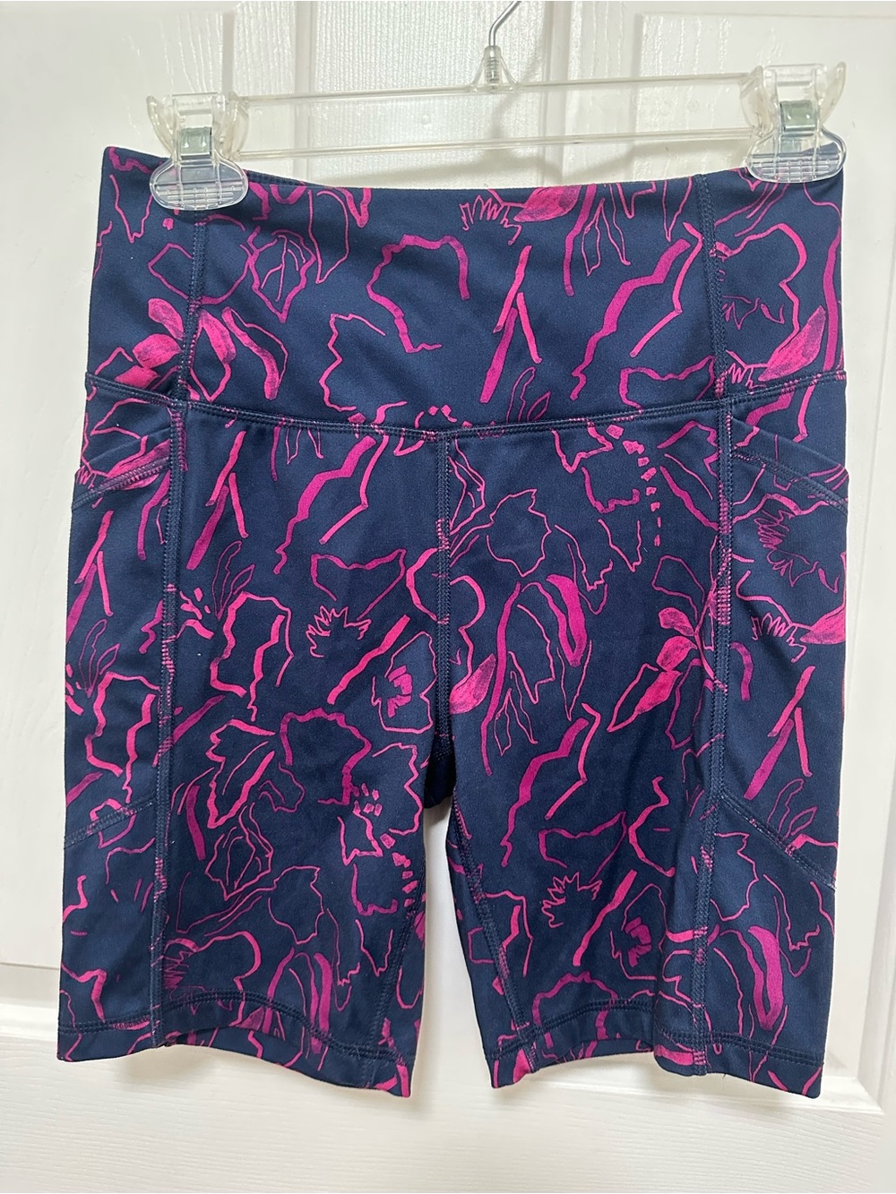 0273 Avia Navy and Hot Pink Floral High-Waist Bike Shorts size small